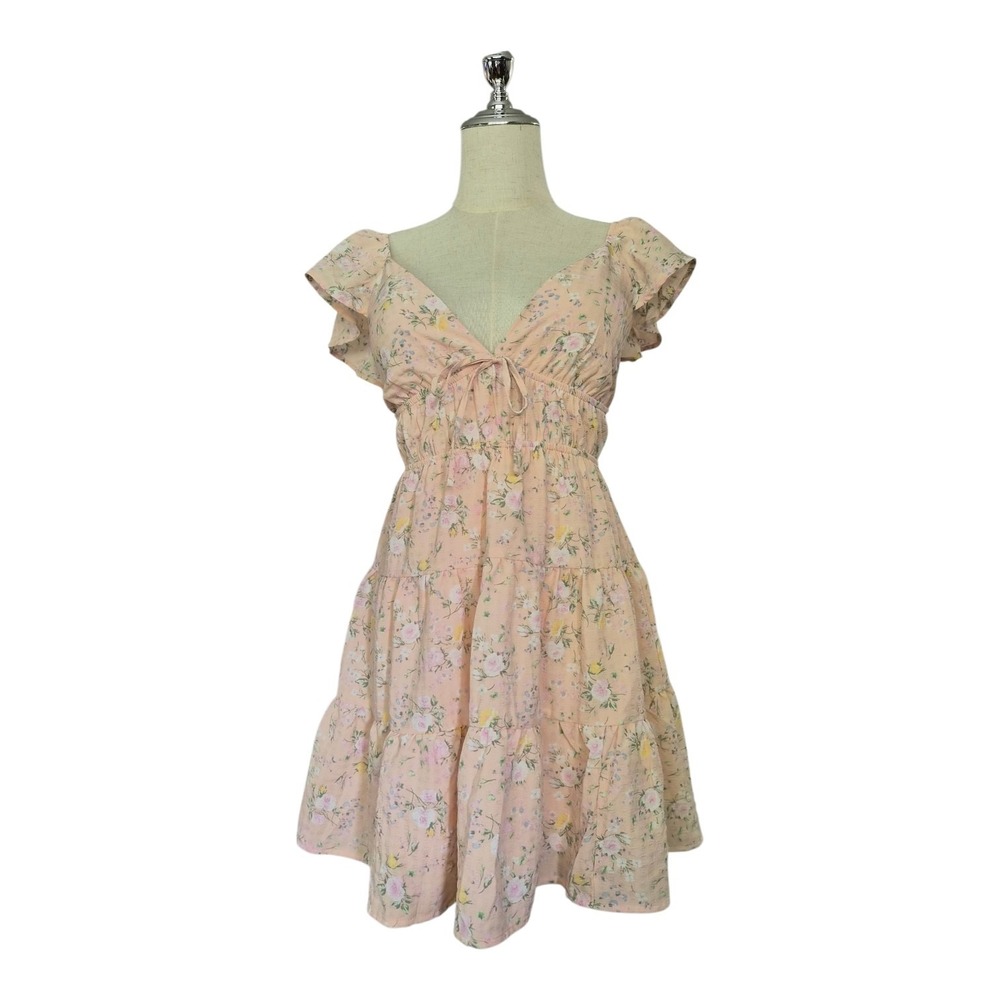 Rachel Paige Cottagecore Fairycore Floral Tiered Mini Dress Pink Size S‎ NWT